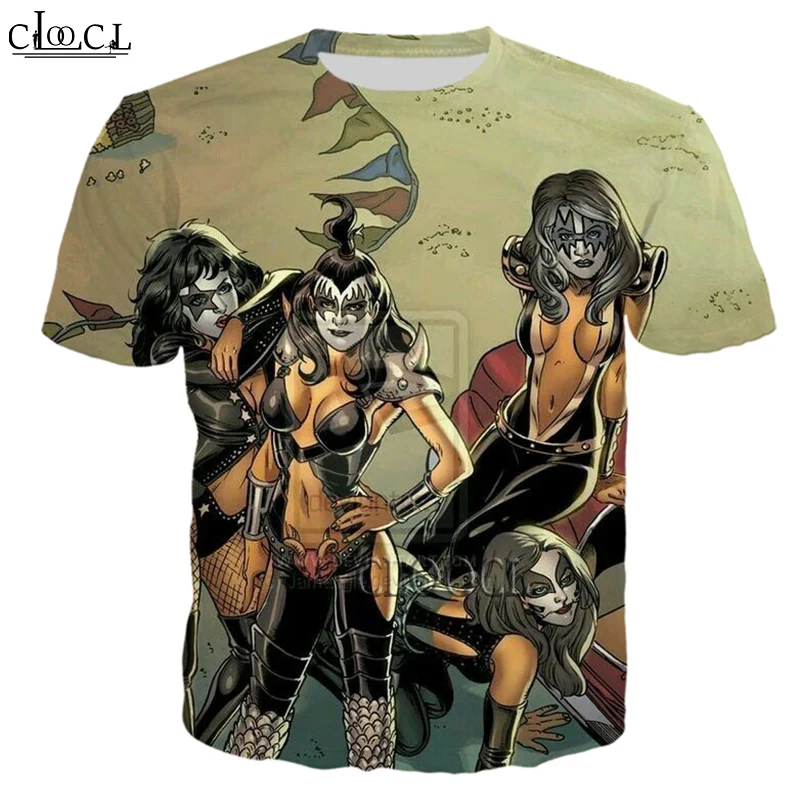 CLOOCL Metalo Roko KISS Juosta Harajuku T-marškinėliai Vyrams, Moterims 3D Spausdinimo Atsitiktinis Mados trumpomis Rankovėmis Megztinis Viršūnes Lašas Laivybos
