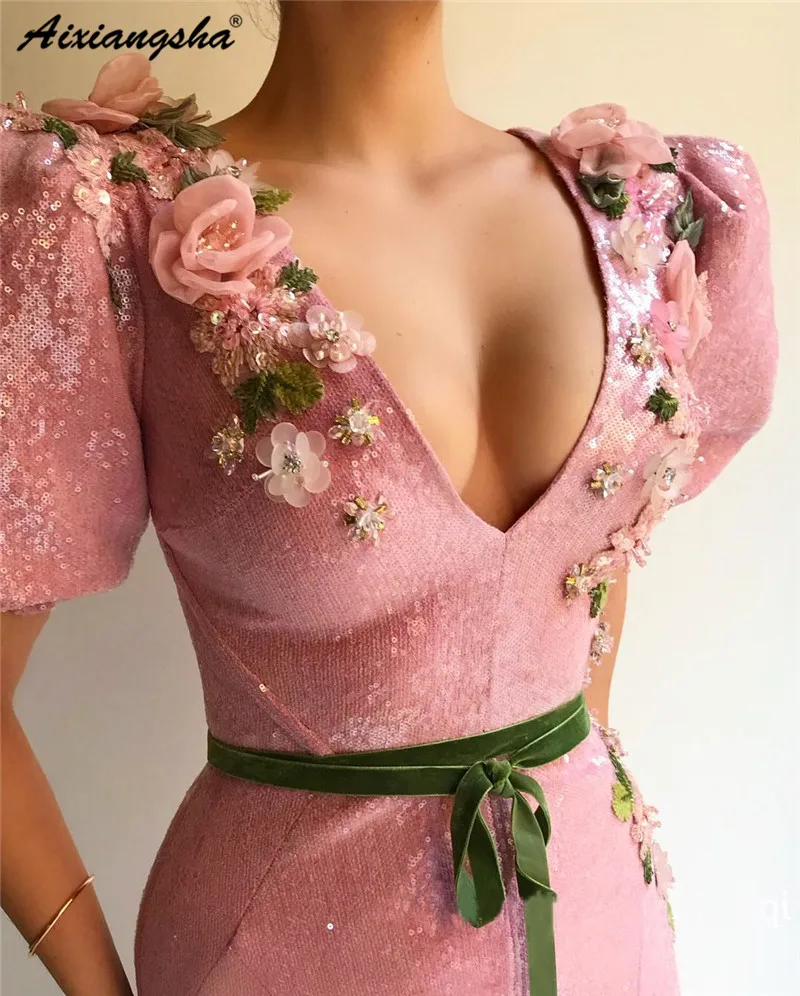 Vestidos Naują įrašą China vakarinę Suknelę trumpomis Rankovėmis V-Kaklo, 3D Gėlių Diržo Undinė Vakaro Suknelės Oficialią Šalies Suknelė
