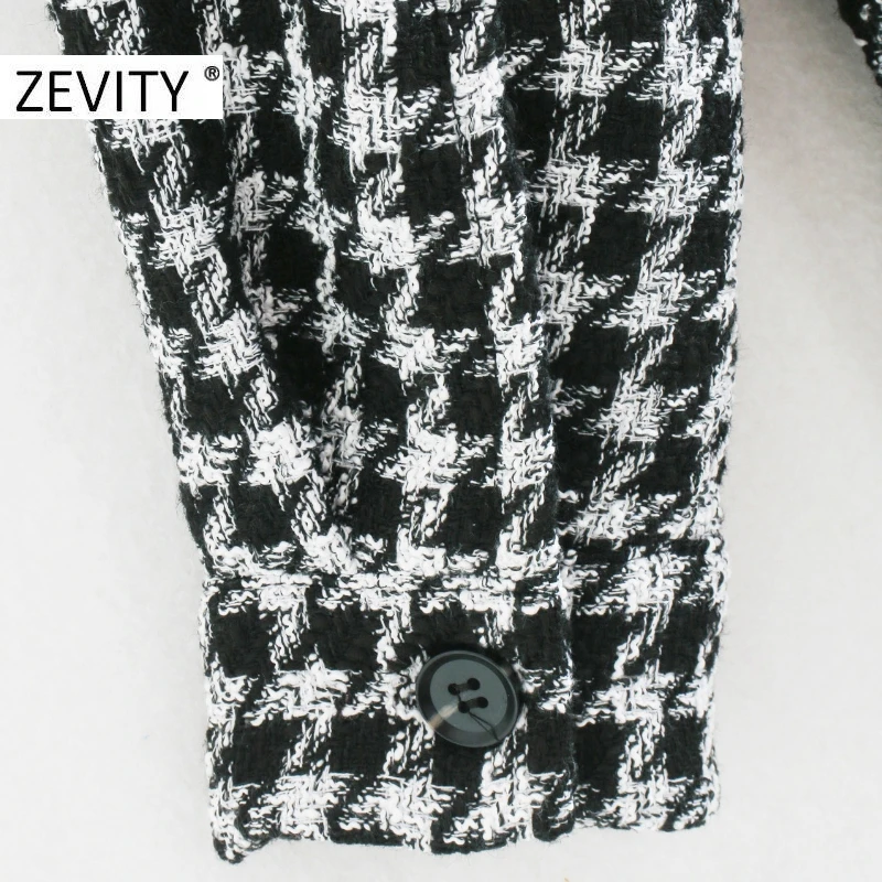 ZEVITY Naujas moterų derliaus houndstooth pledas pleistras kišenėje marškinėliai kailis moterų ilgomis rankovėmis outwear kailis atsitiktinis chic striukė viršūnes CT590