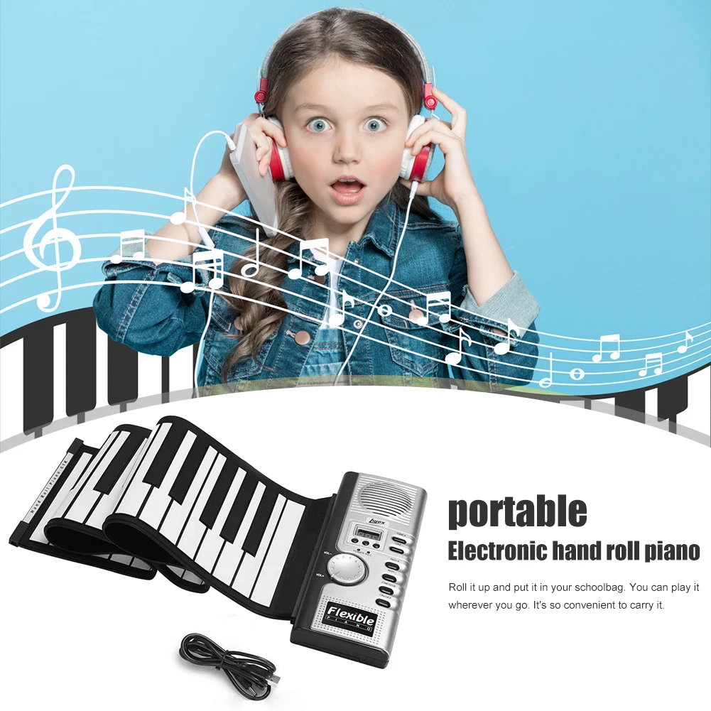 Roll Up MIDI Lankstus Fortepijonas 61 Klavišų Silikono Nešiojamas Sulankstoma Minkšta Klaviatūra Elektroninis Pianinas Vaikams, Pradedantiesiems