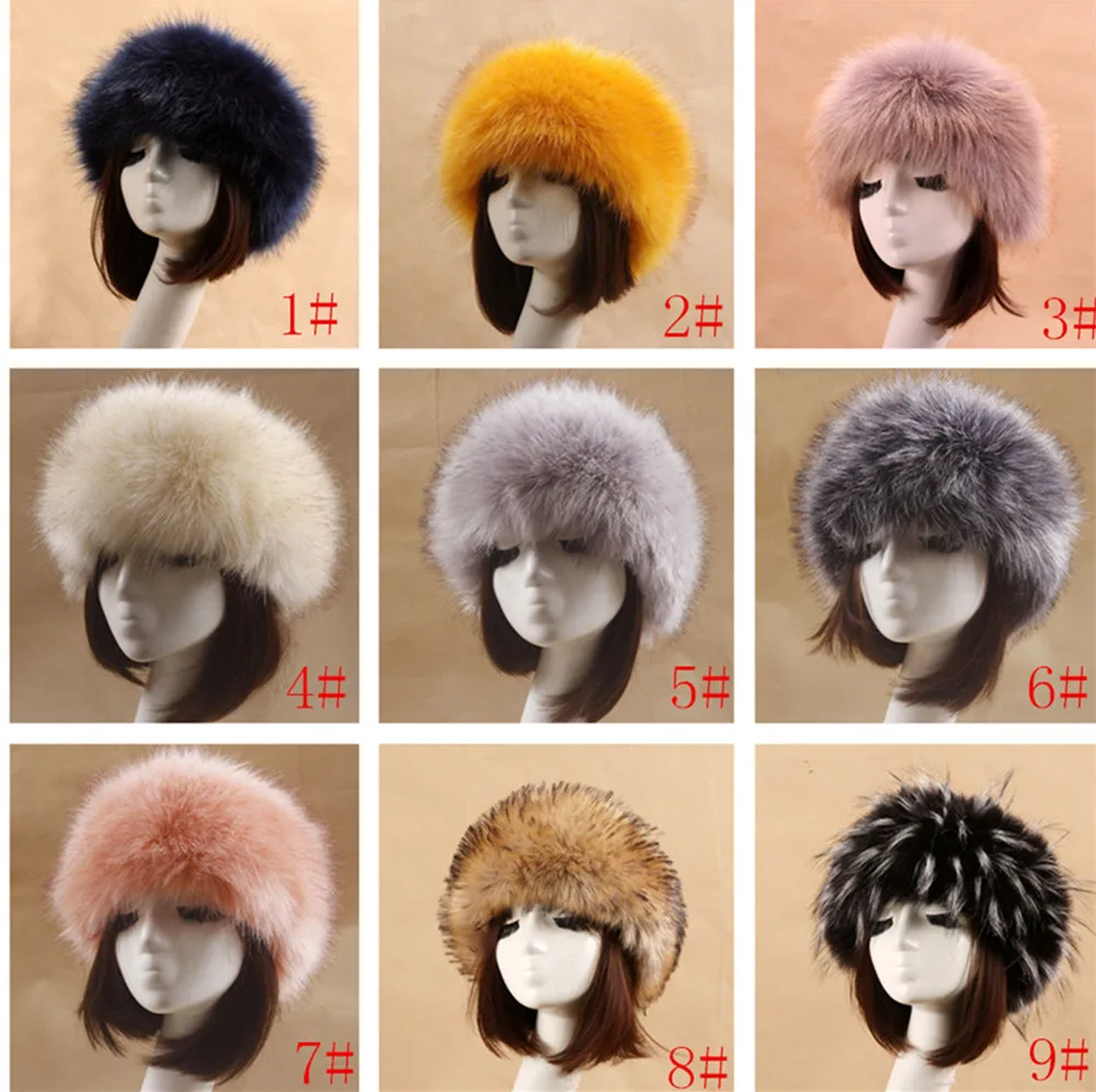 Prabangos Prekės ženklo rusijos Kazokų Stiliaus Faux Kailių Lankelis Moterų Pūkuotas Plaukų Juosta Femme Žiemos Earwarmer Earmuff Topless Skrybėlę Slidinėjimo