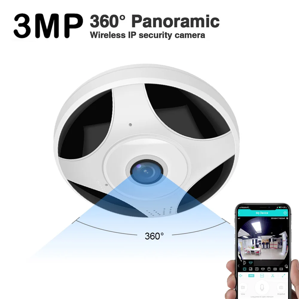 1080P Wifi 360Panorama Saugumo Kameros, Ip Kamera 3MP Wifi Wireless CCTV Priežiūros Fisheye Dviejų krypčių Garso, Judesio Aptikimo