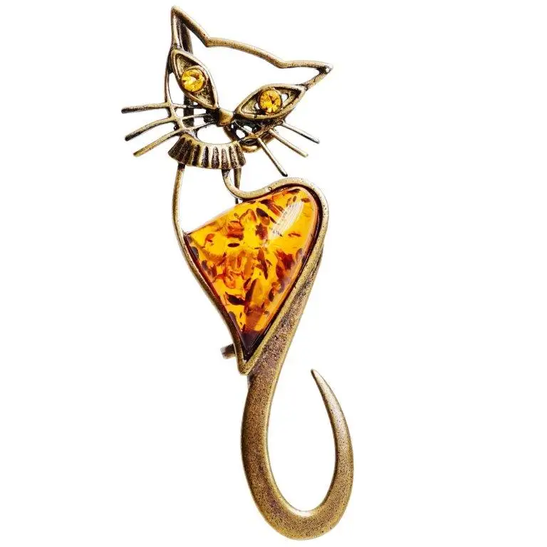 Sagė-pakabukas Kitty 6 cm katė katė katė Gintaro Rusija bronzos žalvario segė gerų dalykų 110