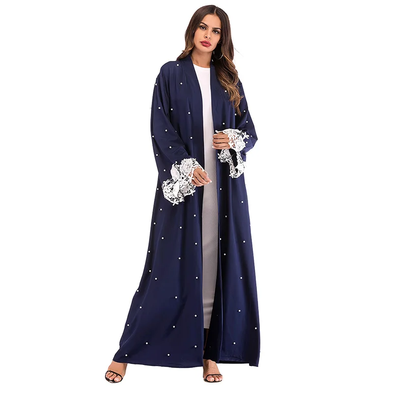 Dubajus abaja duobute pearl nėrinių kaftan islamo drabužių caftan marocain moterų pamaldos