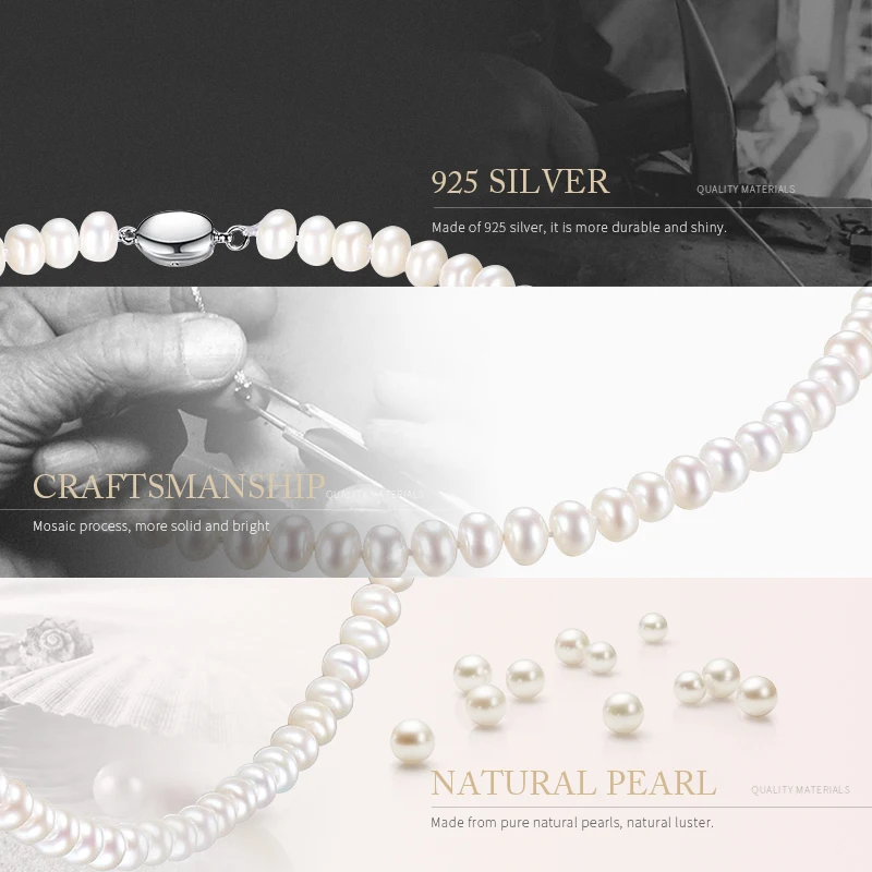DOTEFFIL Baltos spalvos Natūralių Gėlavandenių Perlų Vėrinį Moterims, 8-9MM Karoliai Granulių 45cm Ilgio 925 Silver Pearl-sąsagos Perlų Papuošalai