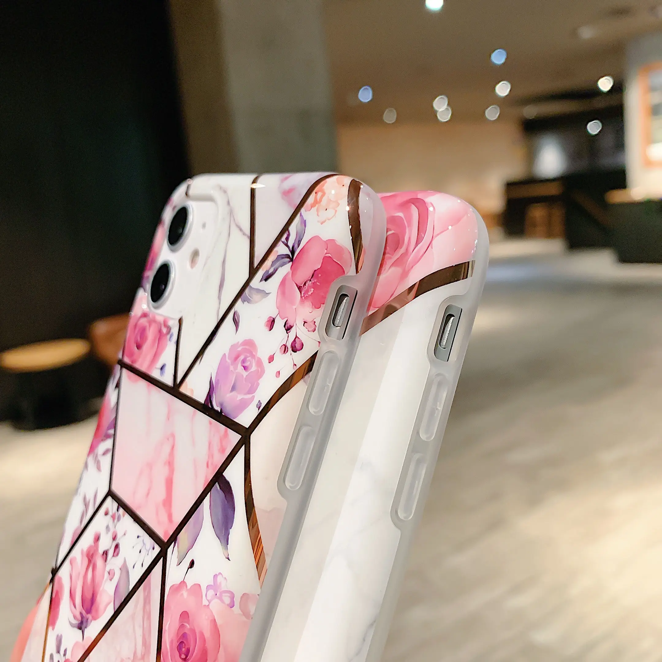 Virvelę Crossbody Karoliai Laido Telefono dėklas Skirtas iPhone 11 Pro Max XR XS Max X 7 8 Plus SE 2020 Marmuro Gėlių Minkštas DTD Galinį Dangtelį