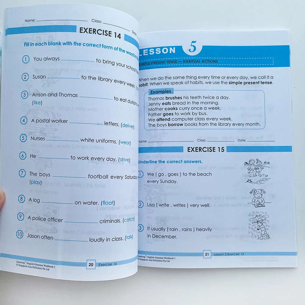 Vaikai mokosi anglų kalbos Gramatikos Knygoje Vaikams Namų darbus Sakinys Interaktyvus 1st Klasių Mokymosi Švietimo Brošiūros