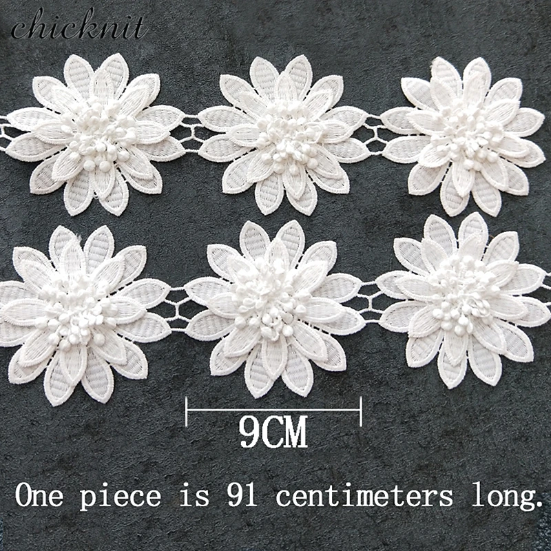 CHICKNIT platus 9cm 3D aukso baltųjų gėlių nėrinių juostelės siuvimo amatų reikmenys Vestuvių suknelė aksesuarai, LT01
