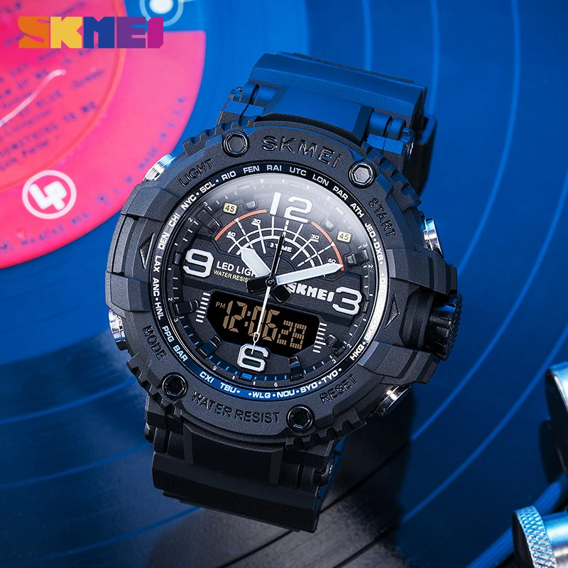 SKMEI 1617 Top Brand LED Šviesos Vyrų Sporto Laikrodžiai, atsparus Vandeniui 5Bar Kvarcinis Laikrodis Karinių Vyrų Skaitmeniniai Laikrodžiai montre homme