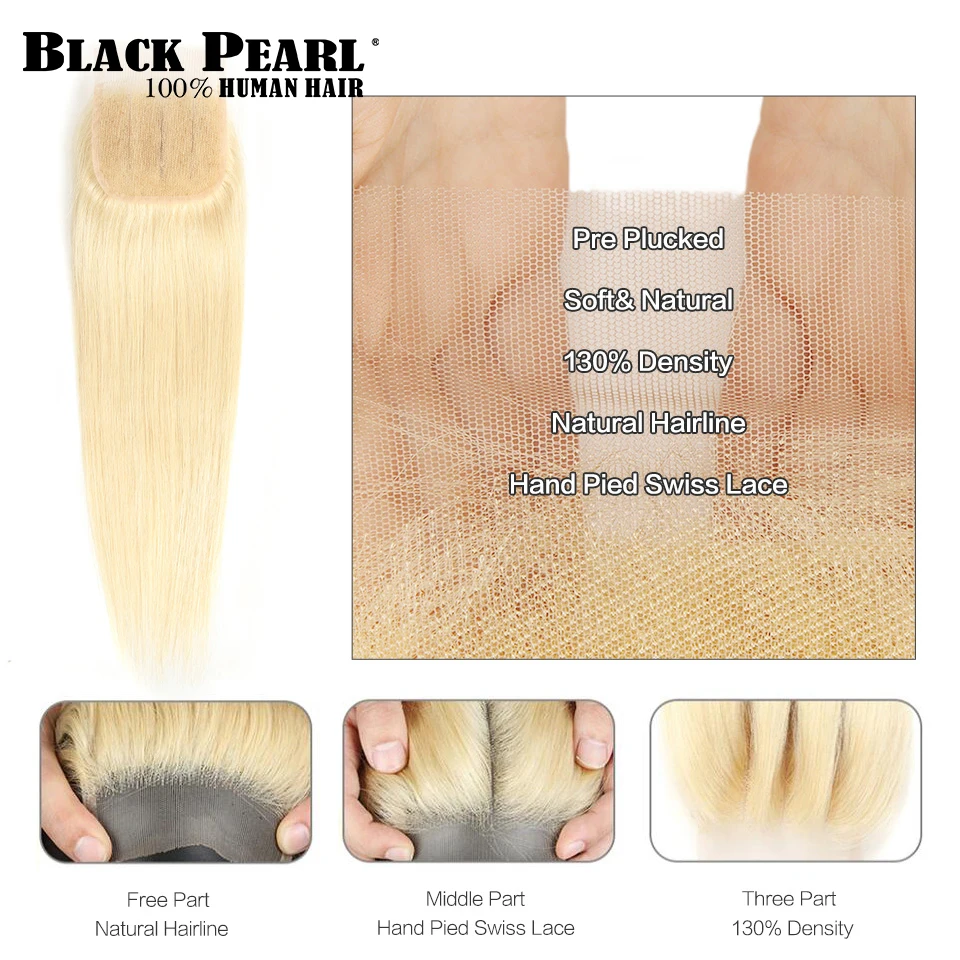 Black Pearl 613 Ryšulius Su Uždarymo Peru Remy Tiesiai Žmogaus Plaukai Šviesūs, Medaus Ryšulius Su Uždarymo Nemokamas Pristatymas