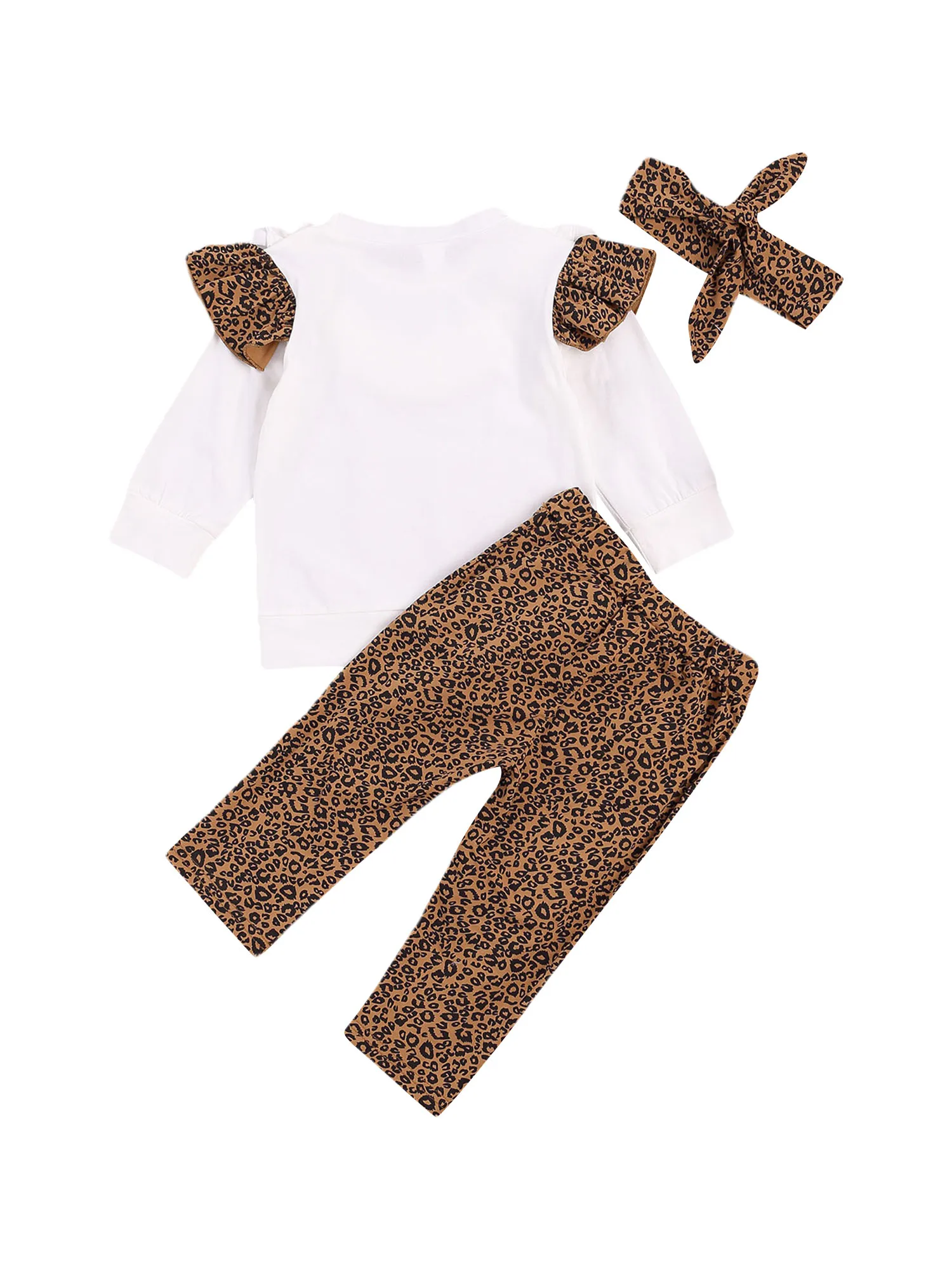 Vaikų Trijų dalių Rinkinys Kūdikio Įgulos Kaklo Nėrinių Long Sleeve Top Leopard Pynimas Kelnės, skirtos Kūdikiams Lankas Plaukų Juosta 1-5 Metų
