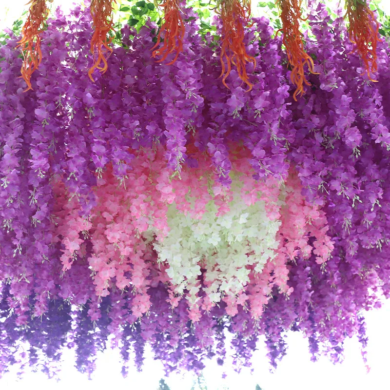 12pcs Wisteria Gėlės String Vynuogių ir Žaliosios Namų Vestuvių Sodo Puošmena Kabo Girliandą Sienos Dirbtinio Šilko Gėlių