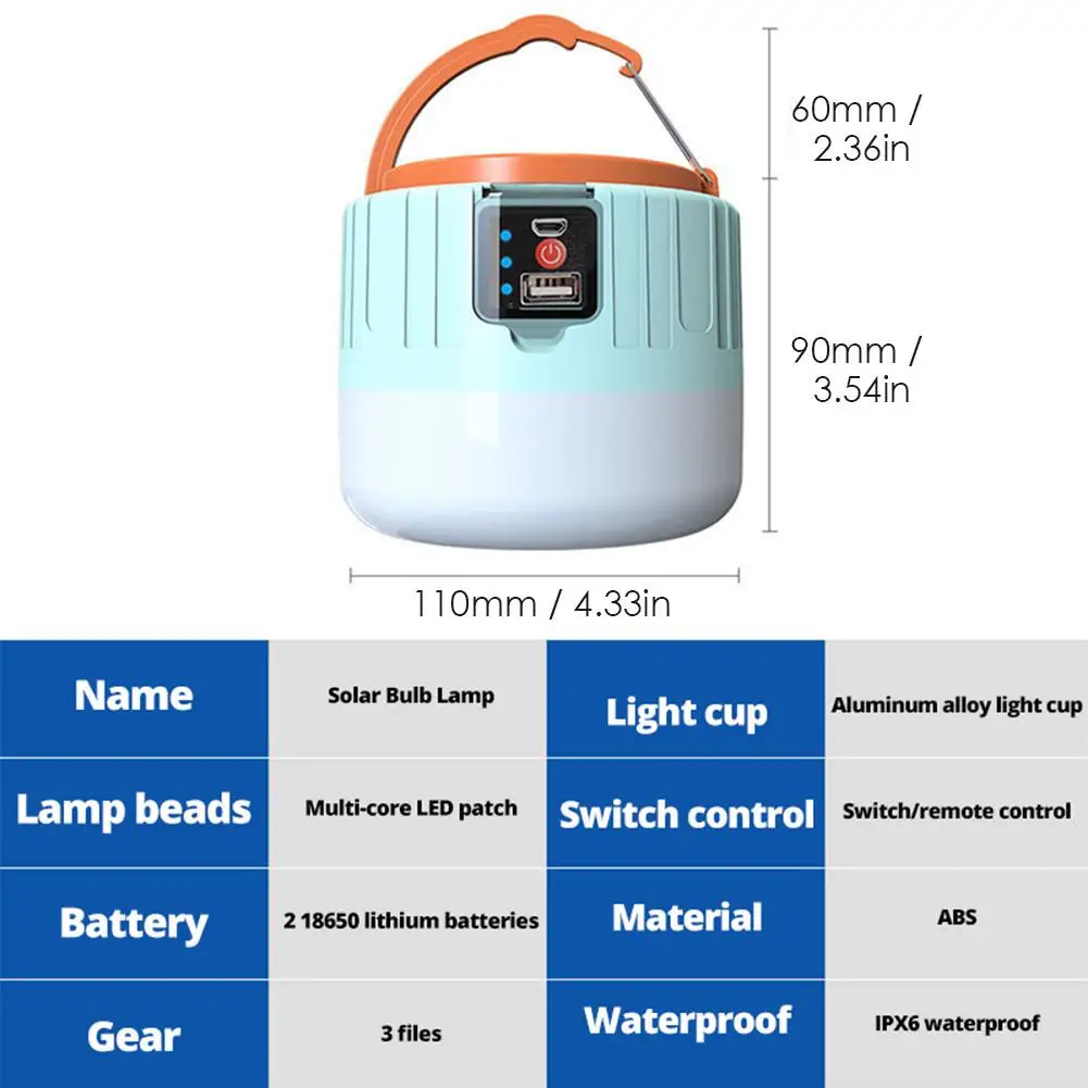 120 Laipsnių Šviesos Kampas Saulės Energijos Kempingas Šviesos 6400mAH Pritemdomi Pagalbos Palapinė LED Lempos Įkrovimo Vandeniui Pakabinti Lemputė