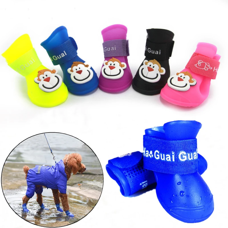 4pcs šunelis Batai Vandeniui Anti-slip Lietaus Sniego Batai Avalynė Vasarą Mažųjų Kačių Mažylis Pet products