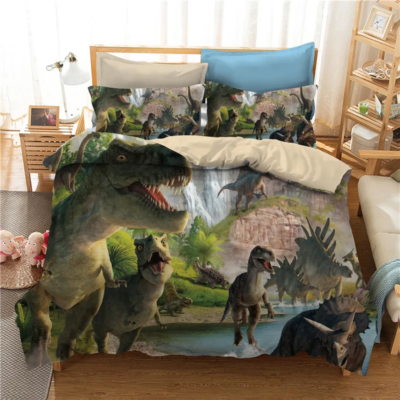 3D dinozaurai modelio spausdinimo patalynės dviejų dydis berniukas antklode dinozaurų antklodė padengti 3d lova nustatyti, patalynė, namų tekstilė