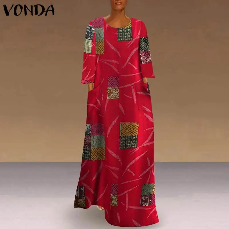 Rudens Dress 2021 VONDA Moterų Atsitiktinis O Kaklo, ilgomis Rankovėmis Derliaus Atspausdinta Suknelės Plius Dydžio Bohemijos Vestidos Femme Paplūdimio Sundress
