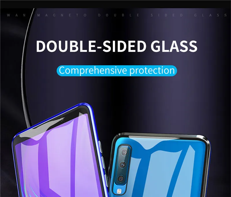 Dvipusis Magnetinio Absorbcijos Metalo Case For Samsung Galaxy A8 a8+ A8 plius 2018 Pilną Apsauginį Dangtelį, Apversti Atgal padengti atveju