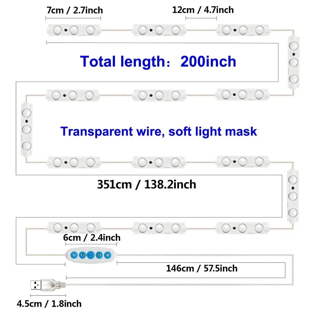 LED Juostelė Makiažo Veidrodėliai Užpildyti Šviesos Vandeniui Tuštybės Žibintai USB Sienos Lempos 3200K-6500k 10W tualetinis staliukas, Veidrodis Lempos