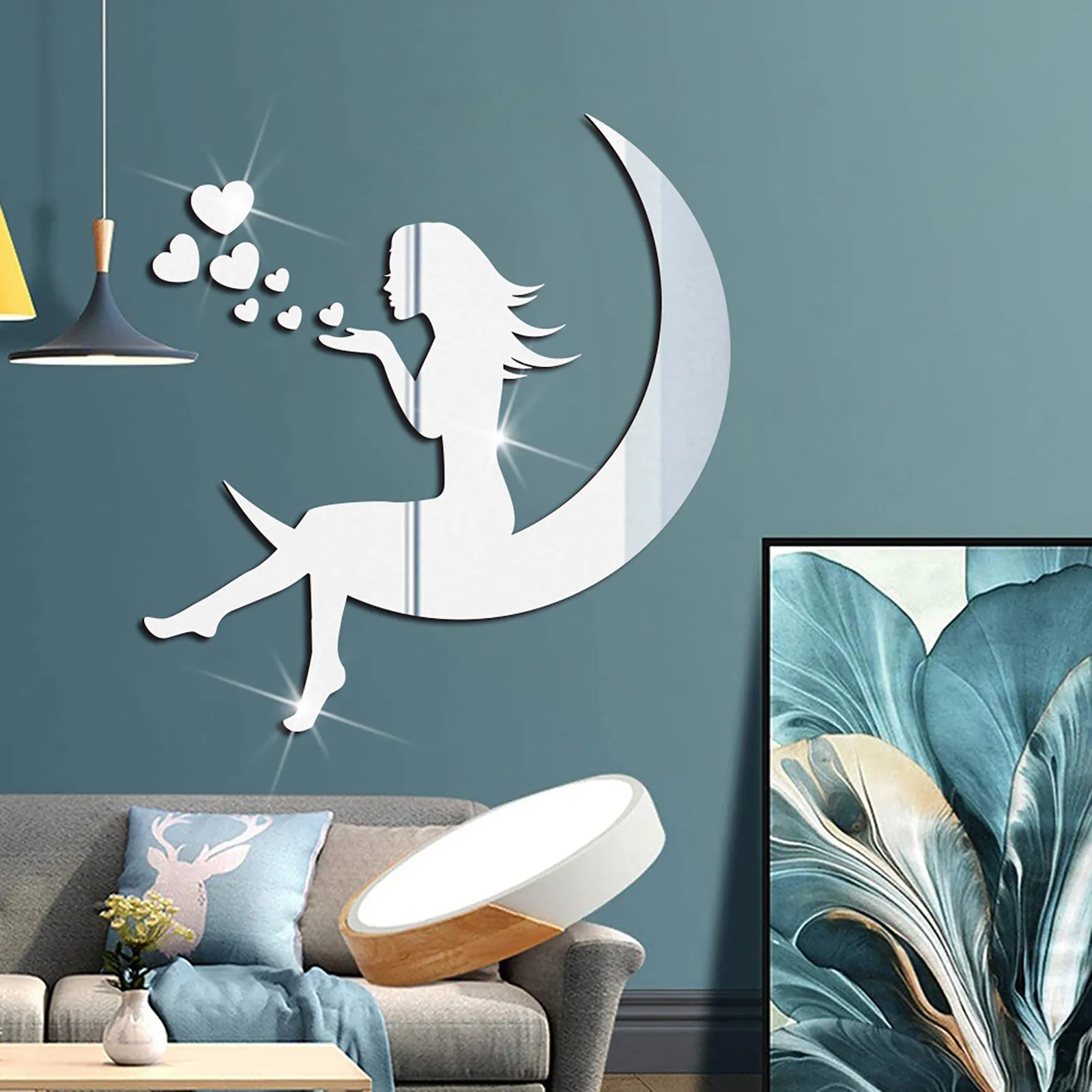 Merginos Mėnulis 3D Veidrodis Lipdukai Akrilo Vandeniui lipnios Sienos Knyga 