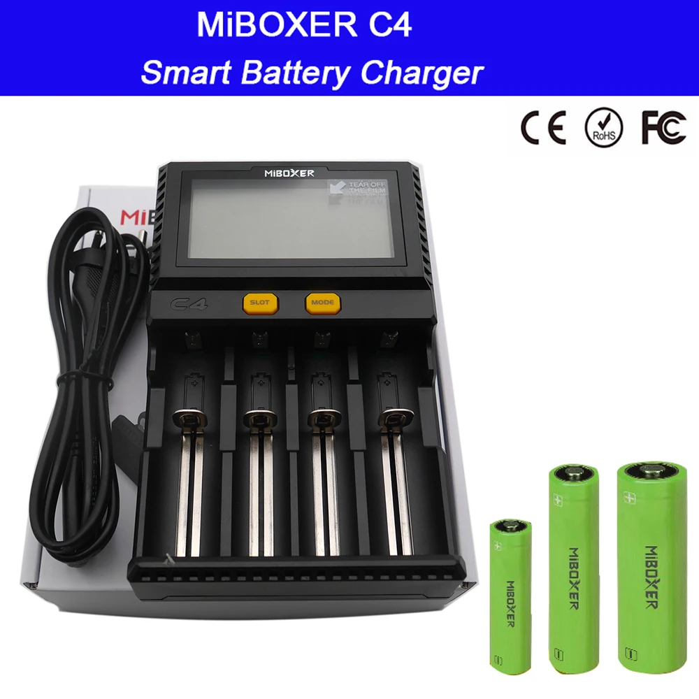 Didmeninė LCD Smart Baterijos Kroviklis Miboxer C4 Li-ion IMR IKPA LiFePO4 18650 14500 26650 21700 AAA Baterijas 100-800mAh 1.5