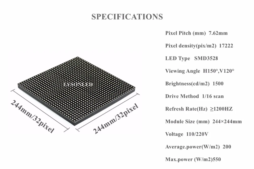 Nemokamas Pristatymas P7.62 Patalpų SMD 3-in-1 Full LED Panel Modulis 244x244mm 32x32 taškų