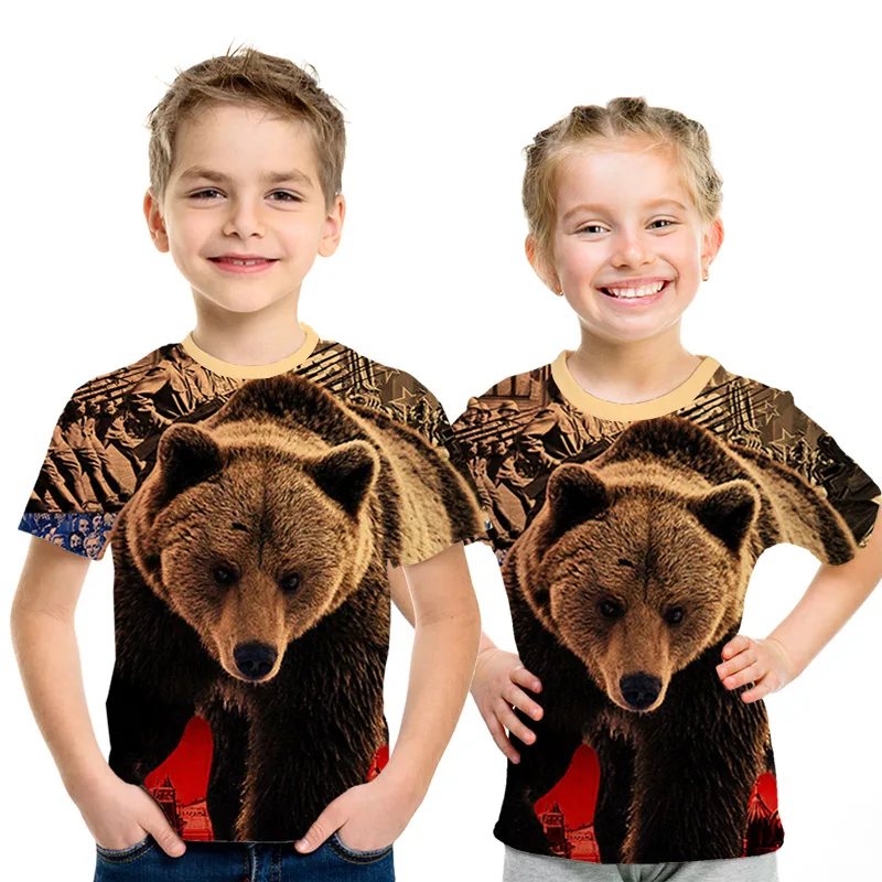 4t-14t kūdikių drabužiai 3d spausdinami du-vadovauja Vilkas gyvūnų vaikiški marškinėliai vasaros mados padengti gyvūnų berniukas, mergaitė, gatvės vaikai, T-shirt