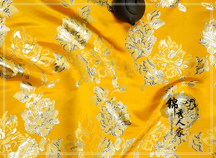 Šilko brokatas medžiaga Kinija kostiumas suknelė tiktų audinio COS vėjo etapas / brokatas - Auksinis Bijūnas/100cm*150cm