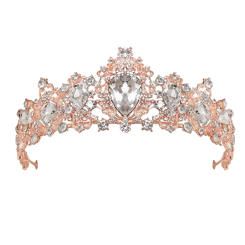 Prabanga Vandens Lašelius Rožinė Crystal Rose Gold Tiara Kalnų Krištolas Vestuvių Inscenizacija Karūna Už Moterų Vestuves Plaukų Papuošalai