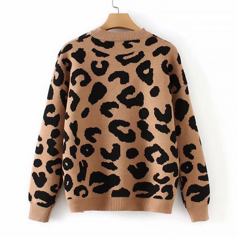Moteris leopard megzti megztinis žiemą storas ilgomis rankovėmis moteriška puloveriai 2020 m. rudens mados atsitiktinis viršūnes mezgimo megztiniai ponios