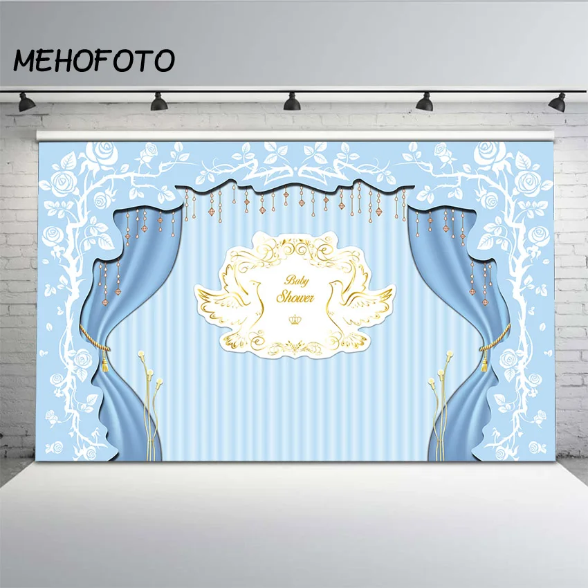 MEHOFOTO Baby Shower Fotografijos Backdrops Mėlyna Uždanga Berniukas ar Mergaitė Lyčių Paslaptis Pasirinktinius Nuotraukų Fone Gimtadienio Dekoras