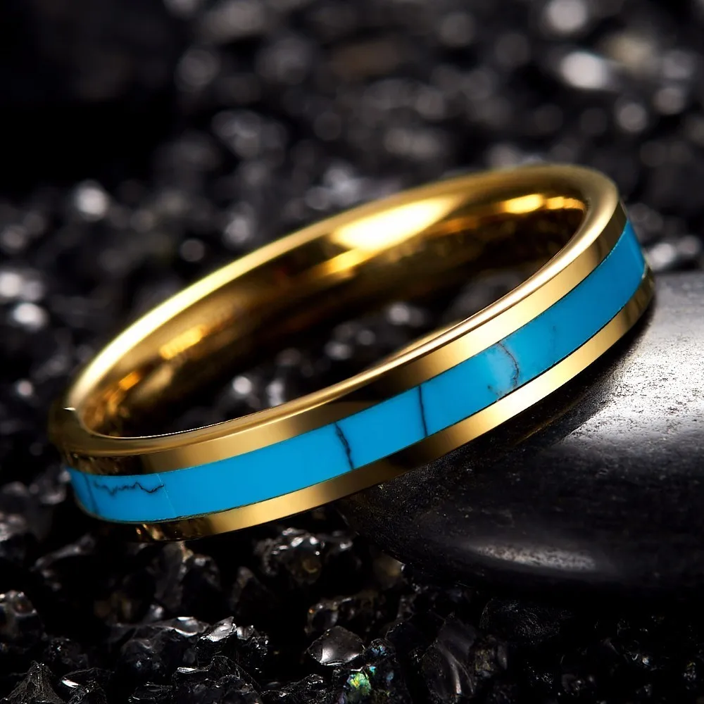 Naujos 4MM Aukso Volframo Žiedas Vyrų Vestuvių Juostas Madinga Mėlyna Akmens Apdaila Karbido Žiedai, Papuošalai