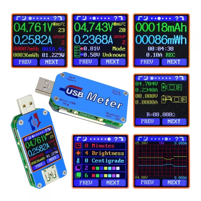 RD UM25C UM25 USB Tipo C Įtampos Testeris USB 2.0 Tipas - C Spalvotas LCD Ekranas Testeris 1.44 Colių Spalvotas LCD Multimetras voltmetras