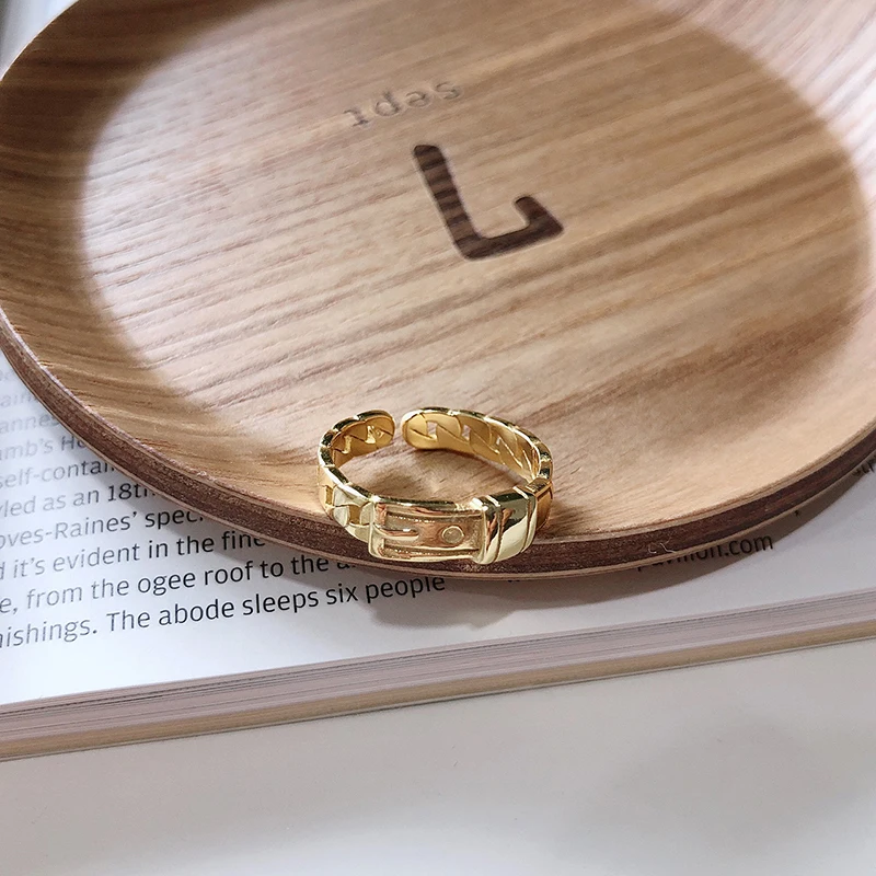 Peri'sBox 2019 Aukso Grandinės Diržo Sagtį, Žiedą, 925 Sterlingas Sidabro Reguliuojamas Žiedo Unisex Stilingas Tuščiaviduriai Iš Žiedai Paprasti Papuošalai