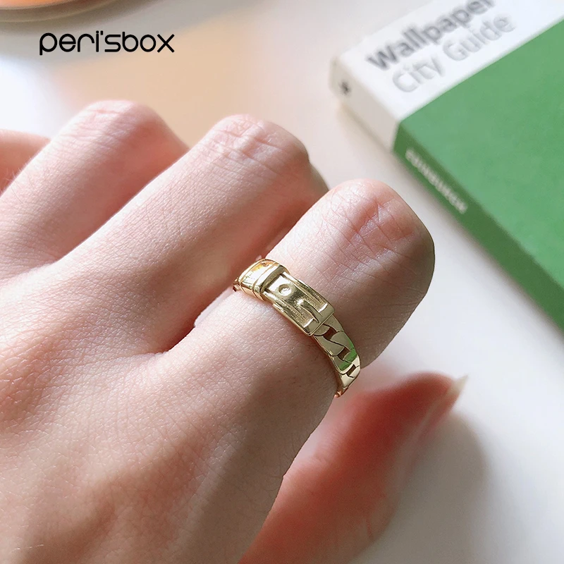 Peri'sBox 2019 Aukso Grandinės Diržo Sagtį, Žiedą, 925 Sterlingas Sidabro Reguliuojamas Žiedo Unisex Stilingas Tuščiaviduriai Iš Žiedai Paprasti Papuošalai