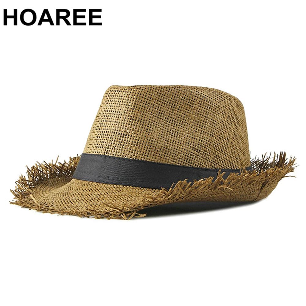 HOAREE Paplūdimio Skrybėlę Vyrų Vasaros Panama Kepurė Atsitiktinis Trilby Fedora Skrybėlę Vyrų Šiaudų Skrybėlę UV Apsauga Platus Kraštų Sombrero