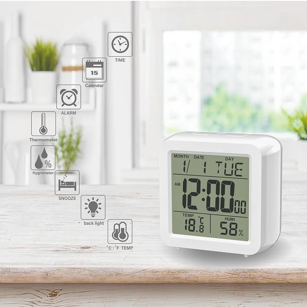 Skaitmeninis Laikrodis-Žadintuvas Elektroninis Stalinis Laikrodis Baltos Vaikas Naktiniai Nakties Namuose su Termometras su Drėgmėmačiu Atidėti Kalendorius Namų