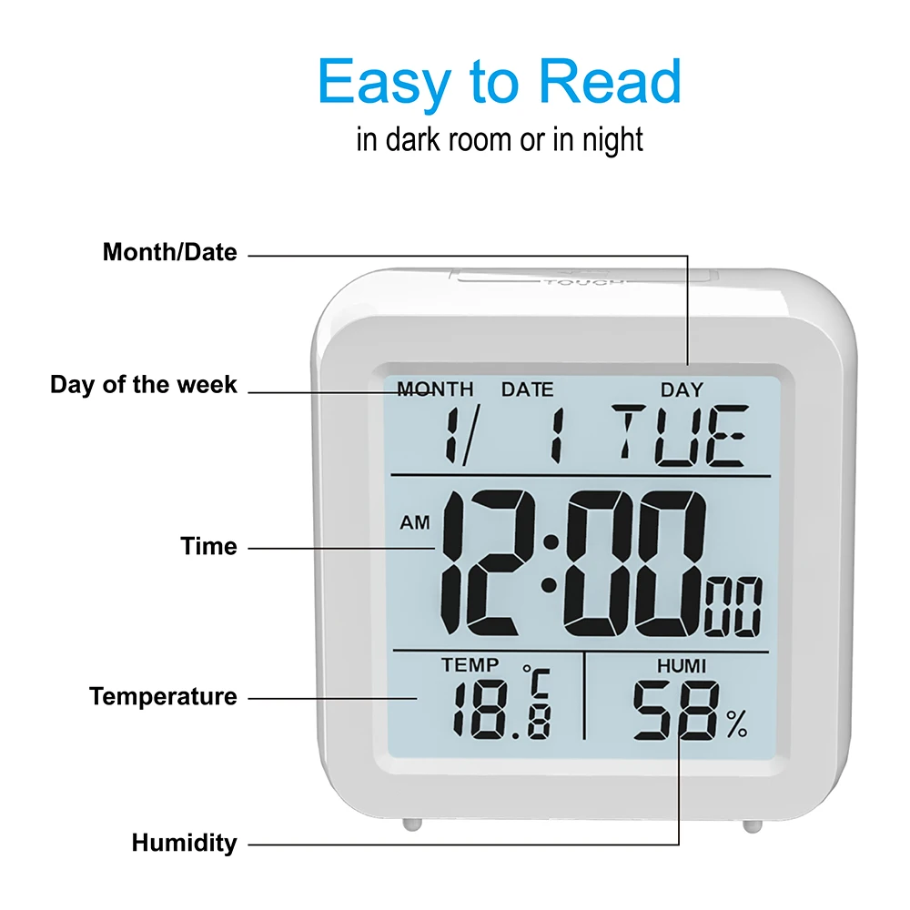 Skaitmeninis Laikrodis-Žadintuvas Elektroninis Stalinis Laikrodis Baltos Vaikas Naktiniai Nakties Namuose su Termometras su Drėgmėmačiu Atidėti Kalendorius Namų
