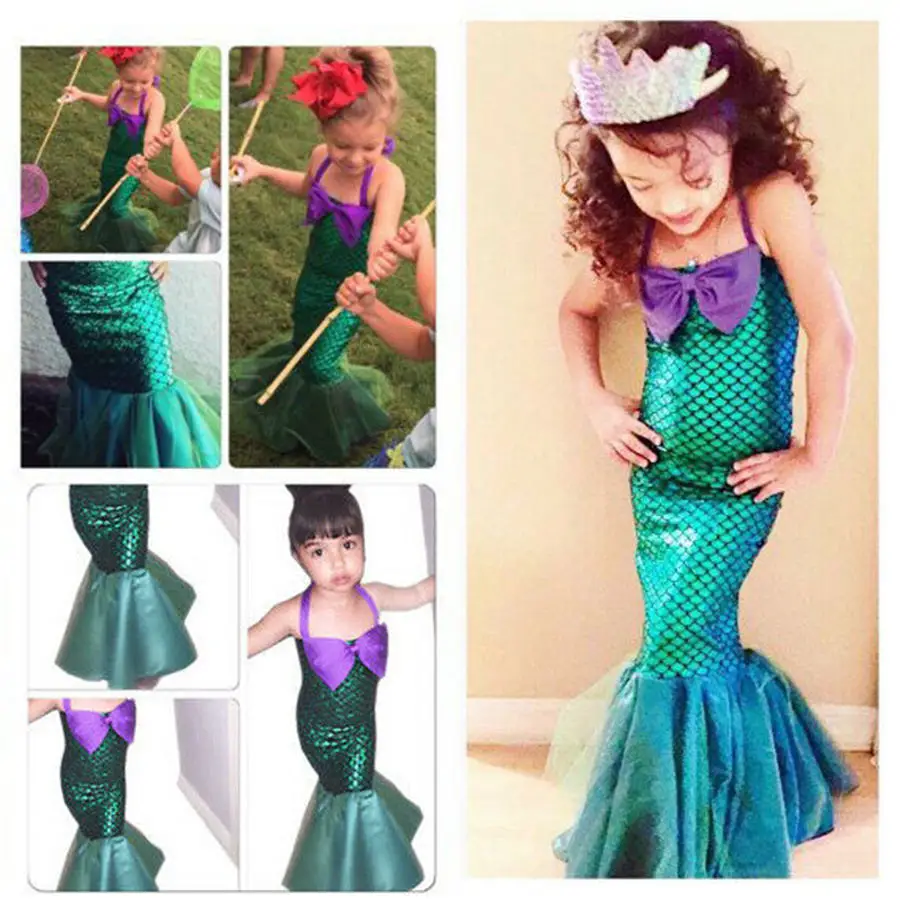 Vaikai Ariel China Little Mermaid Dress Merginos Princesė Fancy Dress Up Hallowen Šalies Cosplay Kostiumas 3-12Y