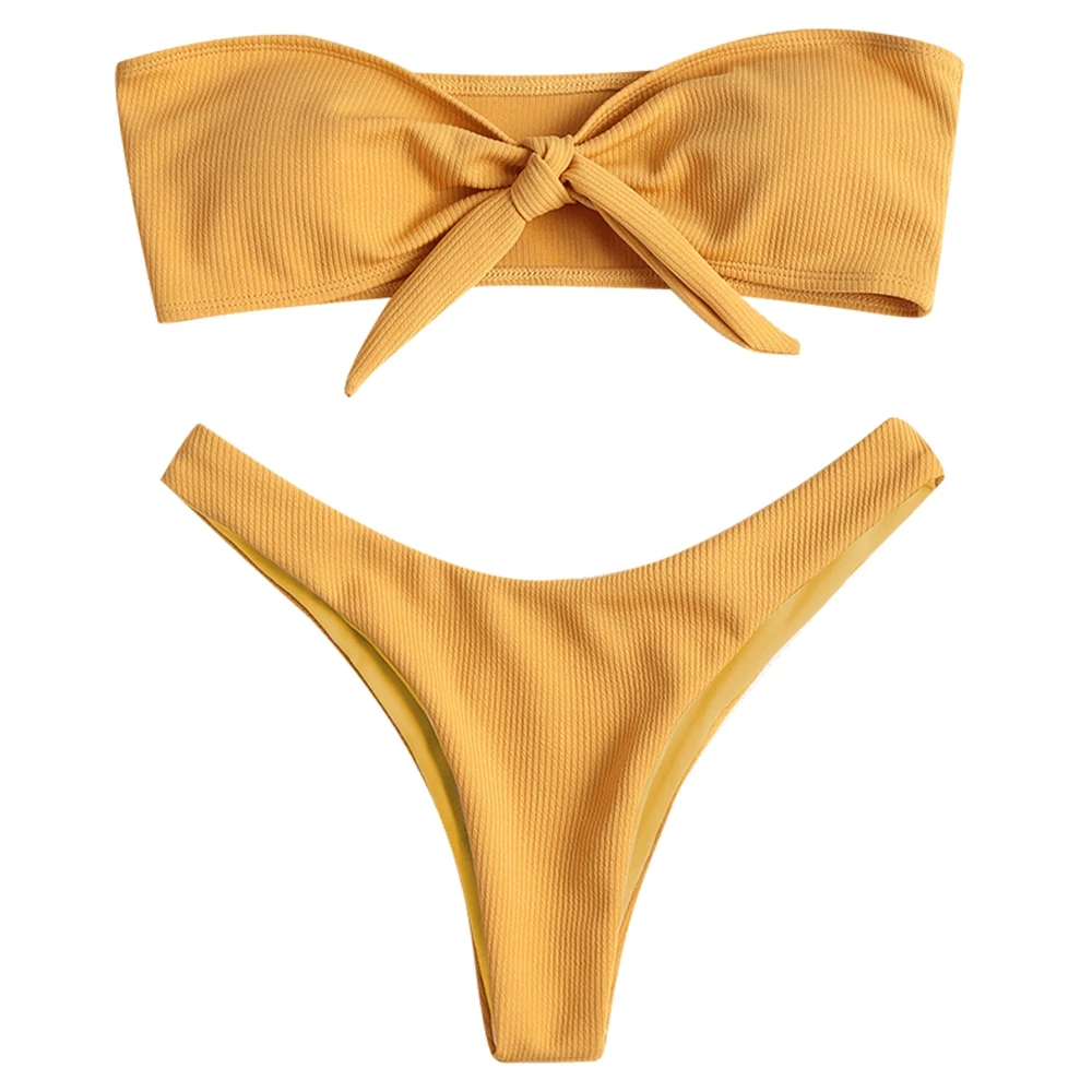 Bowknot Briaunoti Bikini Naujas Stebėjimo Bandeau Bikini Aukštai Supjaustyti Thong Bikini Plaukimo Kostiumas Moterims Maillot De Bain Biquini