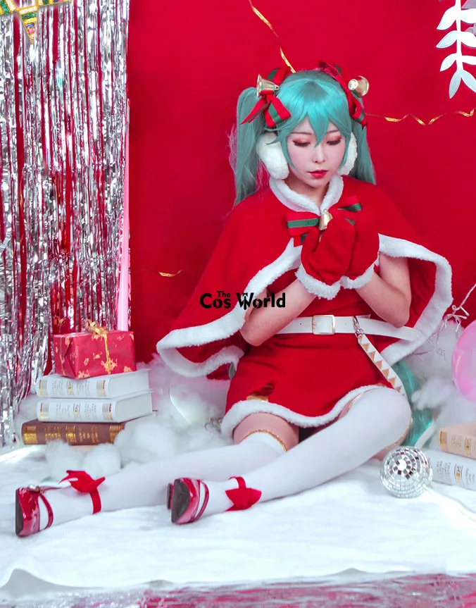 Vocaloid Sniego Miku KALĖDOS Kalėdų Žiemos Apsiaustas Suknelė Przybornik Anime Cosplay Kostiumai