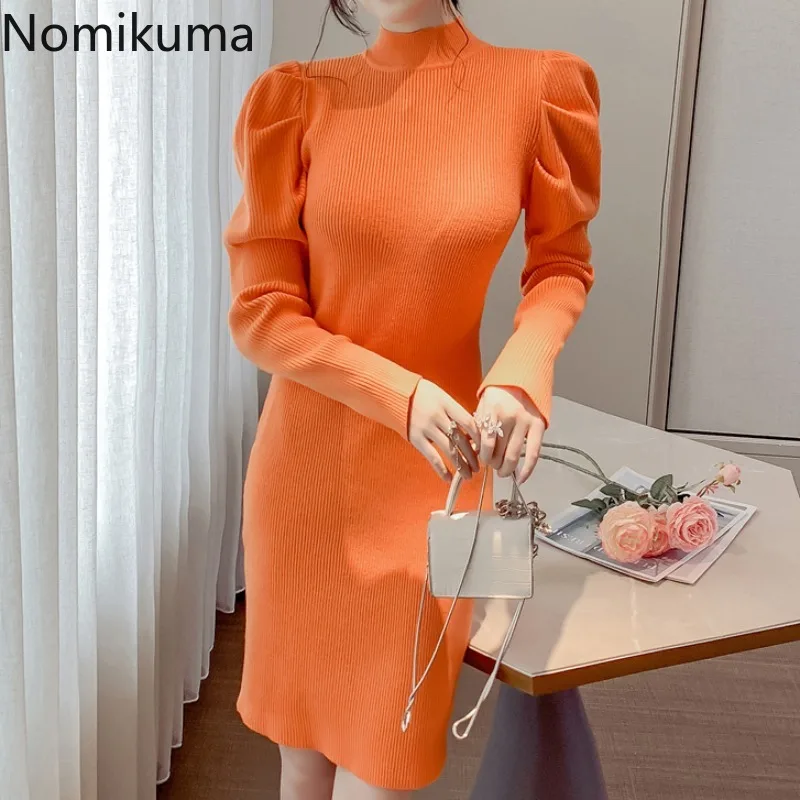 Nomikuma Elegantiškas vientisos Spalvos Mini Suknelės Naujas Prašmatnus Visas rungtynes korėjos Stiliaus Sluoksniuotos Rankovėmis Suknelė Moterų Temperamentas Vestidos 3d907