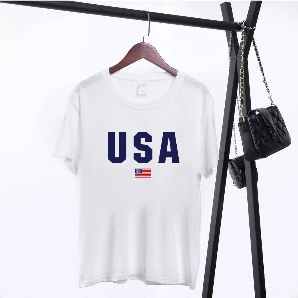 JAV Nacionalinė Vėliava Spausdinimas marškinėliai Moterims Vasaros 2020 Marškinėlius Moterų Atsitiktinis Trumpas Rankovės Ponios Viršūnes Paaugliams 