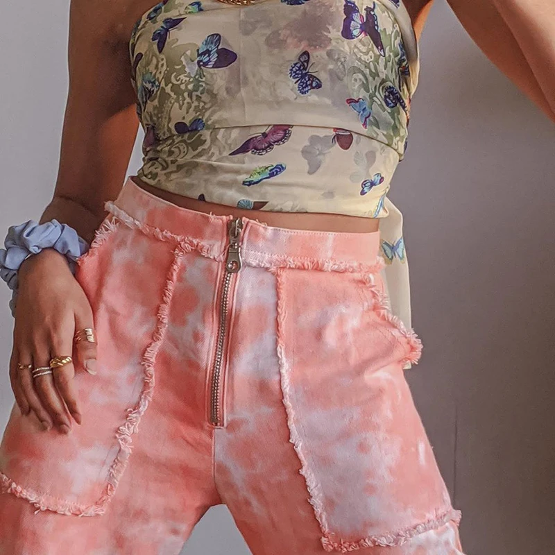 SUCHCUTE kontrasto spalvų moteriški džinsai Baggy aukšto juosmens džinsinio audinio kelnės streetwear derliaus y2k estetinės džinsai draugu Poilsiu