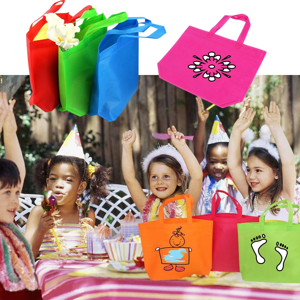20Pcs Multi-naudoti dovanų krepšys su Rankena Moterų Pirkinių Krepšys vientisos Spalvos neaustinių Vaikams Gimtadienio naudai 