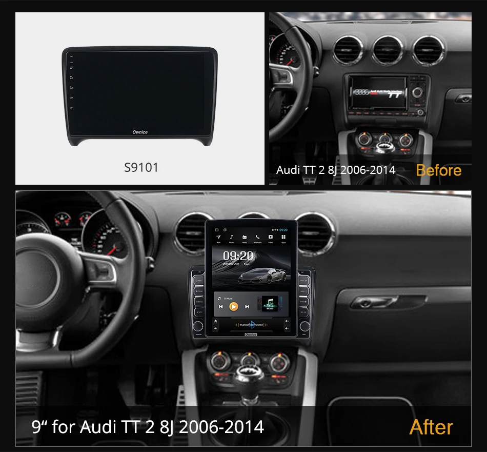 Ownice Android 10.0 Automobilio Radijo Audi TT 8J 2 2006 M. - M. GPS 2 Din Auto Garso Sistema Stereo Grotuvas 4G LTE Tesla Stiliaus Nano