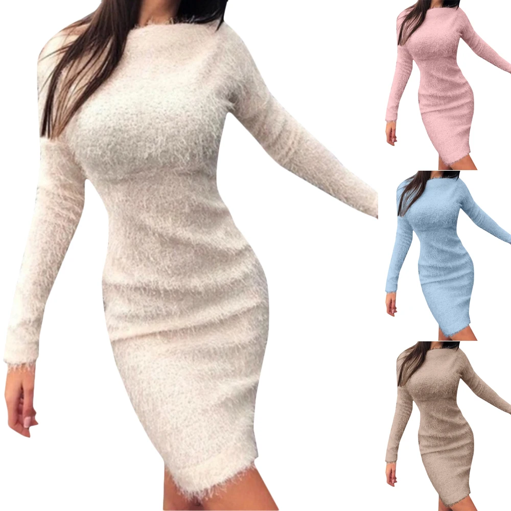 Vestido de lana con ropas de invierno para mujer, minivestido de manga larga, Džersis, savišvietos, 2021