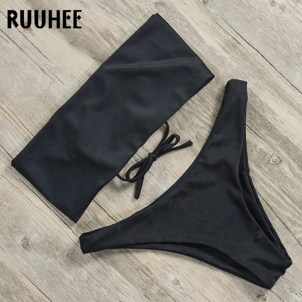 RUUHEE Juodas Bikini Maudymosi kostiumai Seksualus maudymosi kostiumėlis Moterims 2021 Bandeau Brazilijos Bikini Nustatyti Maudymosi Kostiumą Vasaros Maudymosi Kostiumas, Paplūdimio Drabužiai