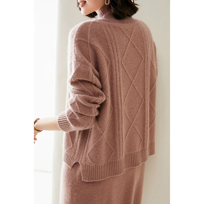 Moteriškų kašmyro megztinis v-kaklo, stilingas mados megztinis žiemą šiltas natūralios vilnos striukė megztas aukštos kokybės laisvalaikio megztiniai