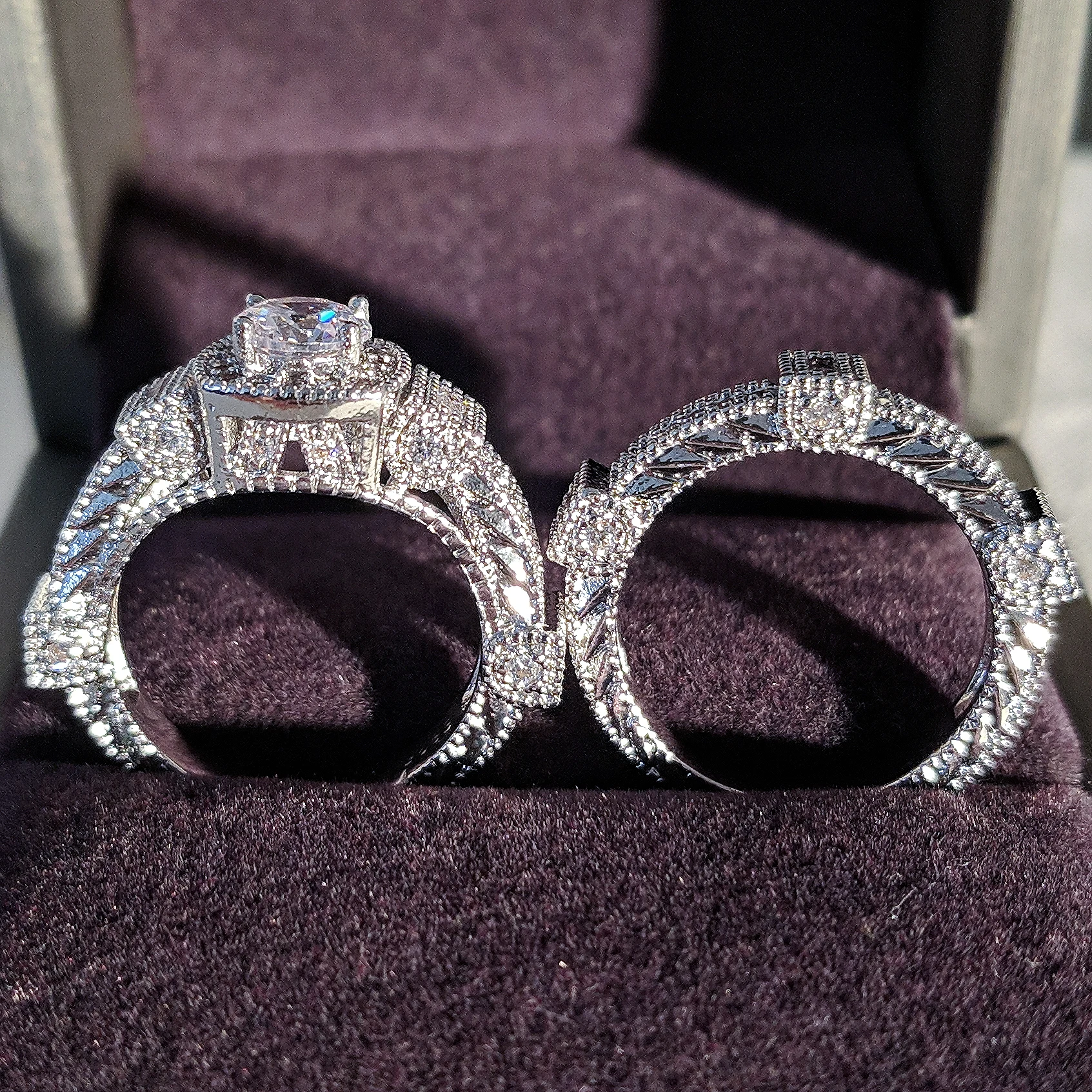 Prabanga kietas 925 Sterlingas Sidabro vestuviniai Žiedai nustatyti vestuvių 2vnt Moterų Dalyvavimas jubiliejų dovana didmeninės juvelyrikos R4814