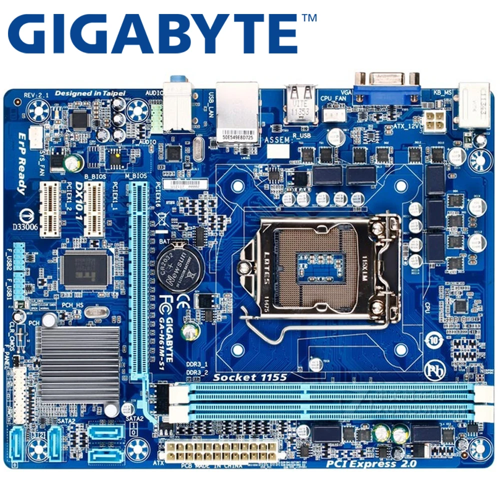 GIGABYTE GA-H61M-S1 Darbastalio Plokštė H61 Socket LGA 1155 i3 i5 i7 DDR3 16G uATX UEFI BIOS Originalus H61M-DS1 Naudojamas Mainboard